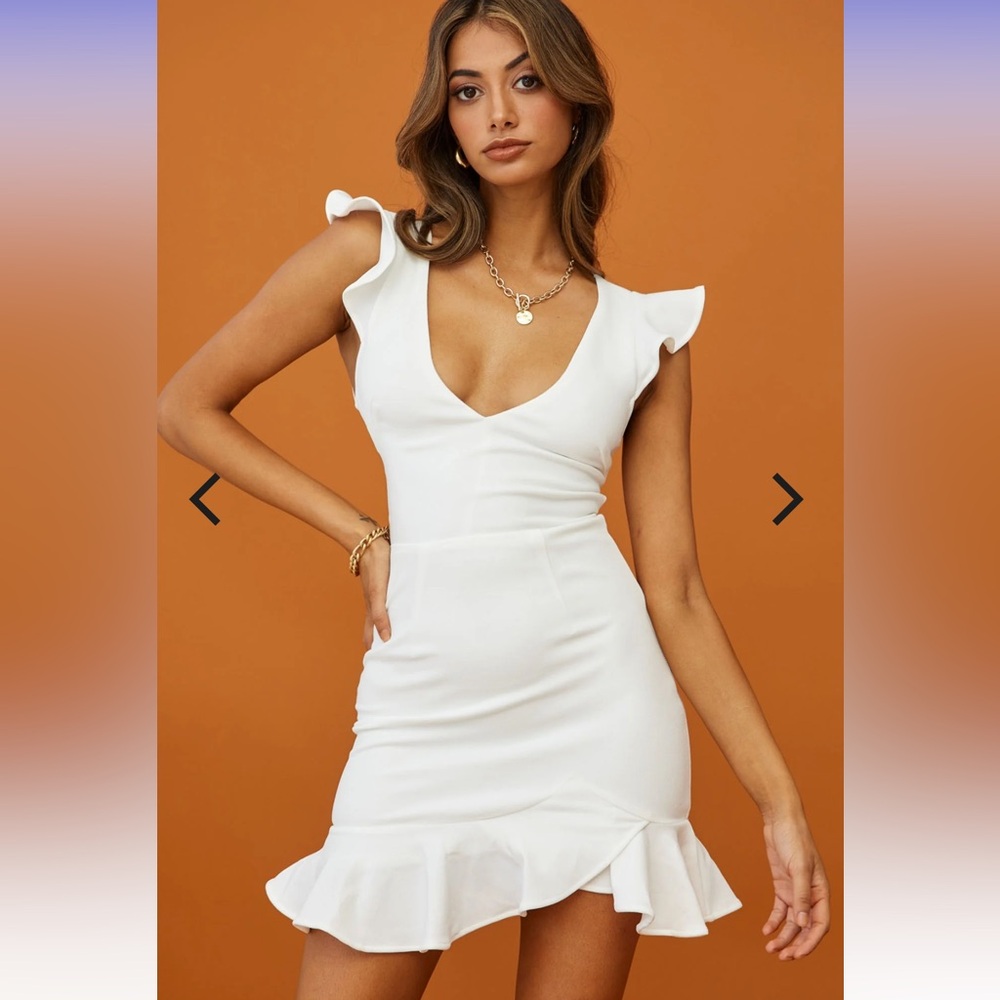 Take Note Frill Dress White Ruffle Open Back Dress - Picture 2 of 7